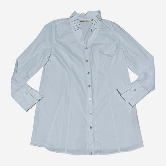 Soft Surroundings White Pleated Collar Button Front Tunic Top Medium - Picture 1 of 8